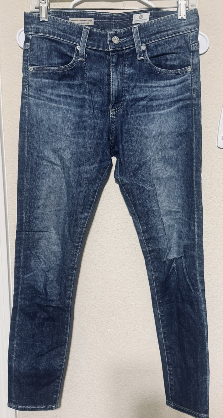 AG Adriano Goldschmied Jeans Womens 27 Farrah Skinny Ankle crop torn knee USA